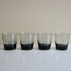 Vintage Set of 4 Bar Glasses Smoke Gray Purple Whiskey Lowball Monogrammed "W"